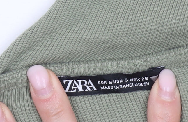 Womens UK Size 8 Zara Green Cropped T-Shirt