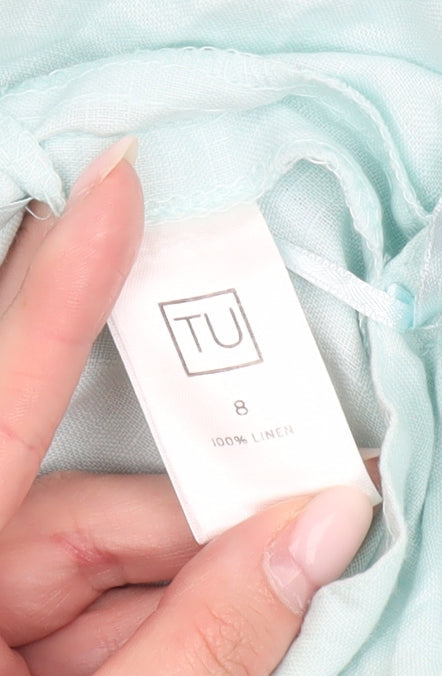 TU Women’s Blue Linen A-Line Midi Skirt Size 8