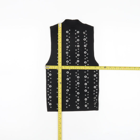 Bershka Women Black XS Studded Mock Neck Cropped Tank Top