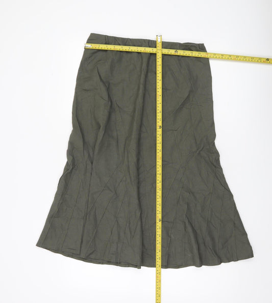 Marks and Spencer Womens Green Linen Blend Flare Midi Skirt Size 12