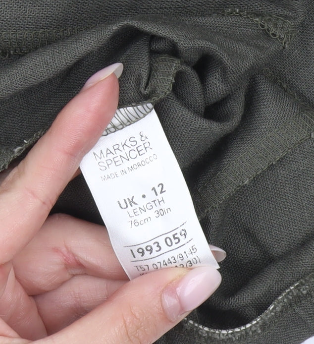 Marks and Spencer Womens Green Linen Blend Flare Midi Skirt Size 12