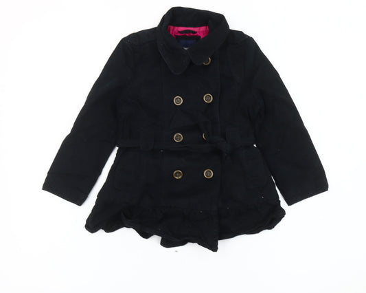GapKids Girls Black XS Trench Coat Cotton Belted Double-Breasted