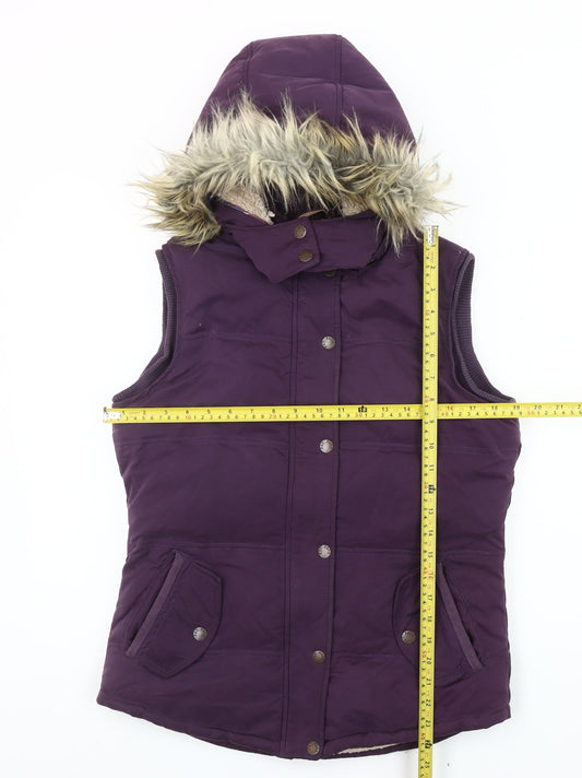 Fat Face Women’s Purple Fur Trim Hooded Puffer Waistcoat Size 10