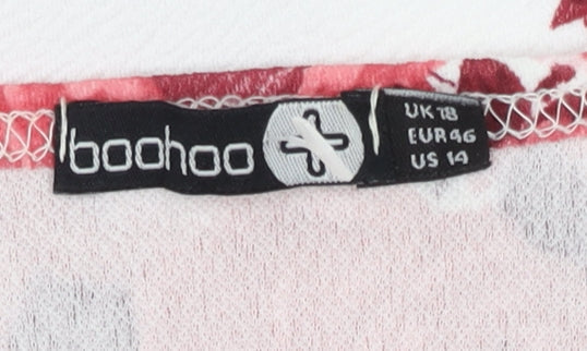 Boohoo Womens White Red Floral Wrap Dress Size 18 V-Neck Long Sleeve