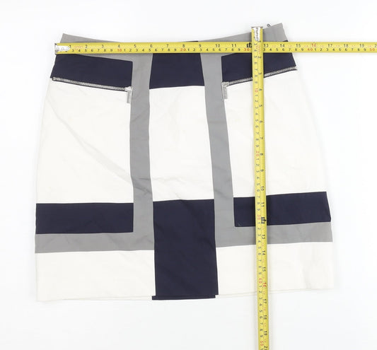 Karen Millen Women’s Geometric Short Pencil Skirt UK 10 White Grey Blue