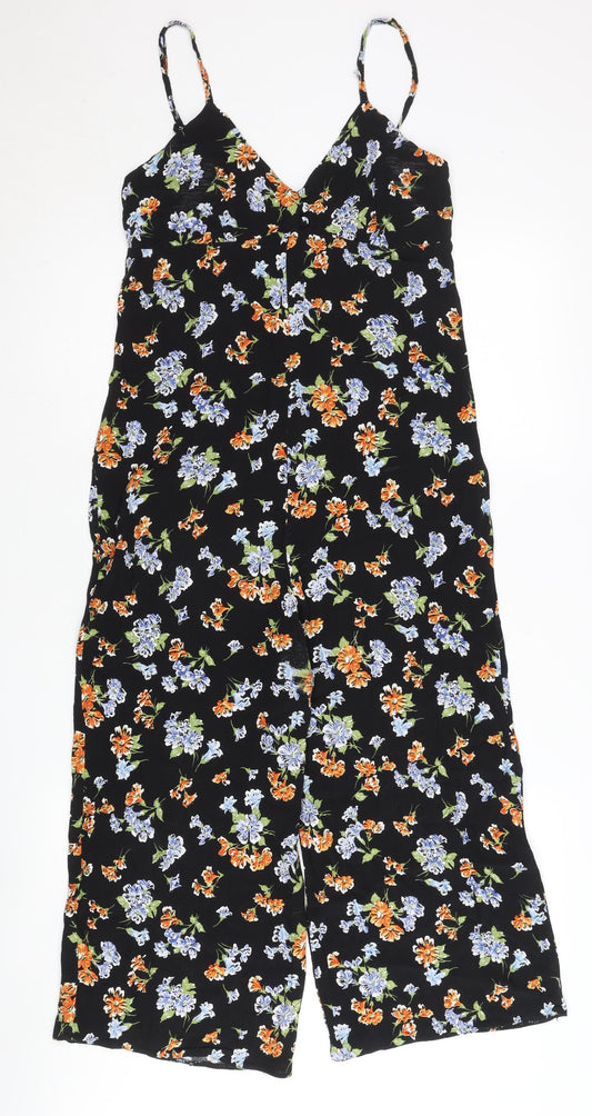 Additional front view of Nobody's Child women’s black floral wide-leg jumpsuit uk 8