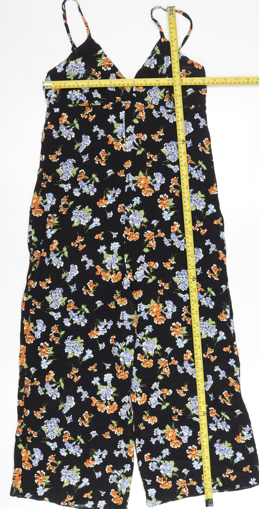 Nobody's Child Womens Black Floral Wide-Leg Jumpsuit UK 8