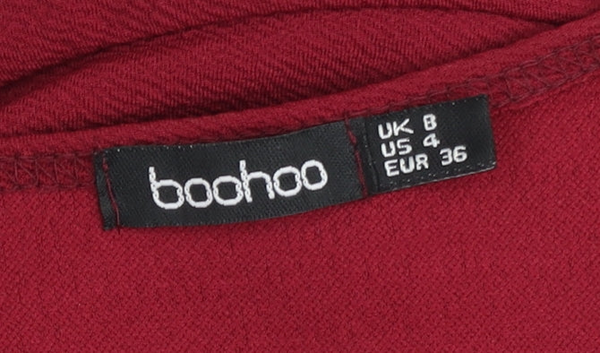 Boohoo Women Red Wrap Blouse UK 8 Long Sleeve Belted Party Top