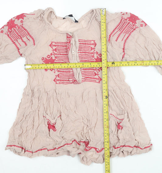 Womens UK Size 12 French Connection Beige Tunic Blouse