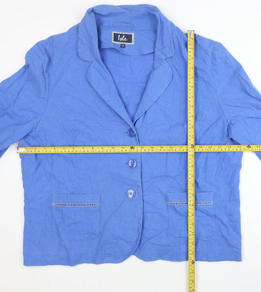 Isle Women Blue Linen Blend Plus Size 22 Three-Button Blazer Jacket