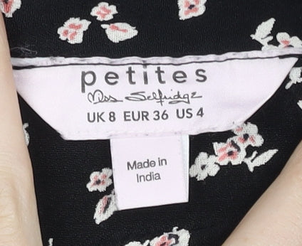 Miss Selfridge Women’s Black Floral Midi A-Line Skirt Size 8 Petites