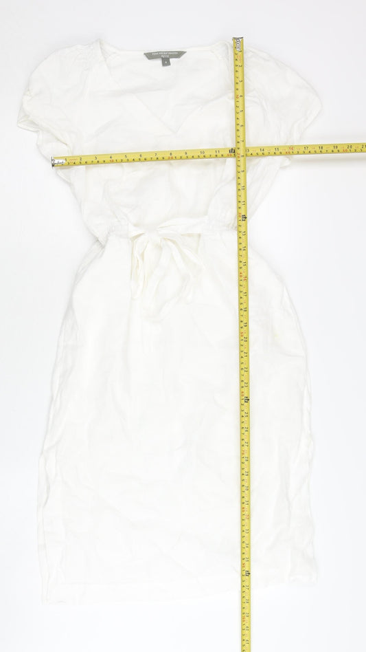 Fenn Wright Manson Petite Women White Linen Shift Dress Size 8