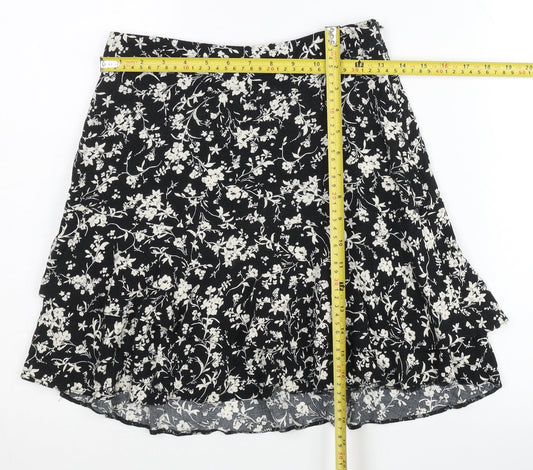 New Look Women’s Black Floral A-Line Skirt Size 8 Knee Length