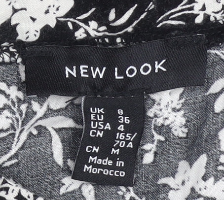 New Look Women’s Black Floral A-Line Skirt Size 8 Knee Length