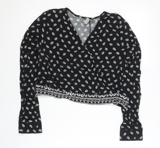 Womens UK Size 14 H&M Black Wrap Blouse