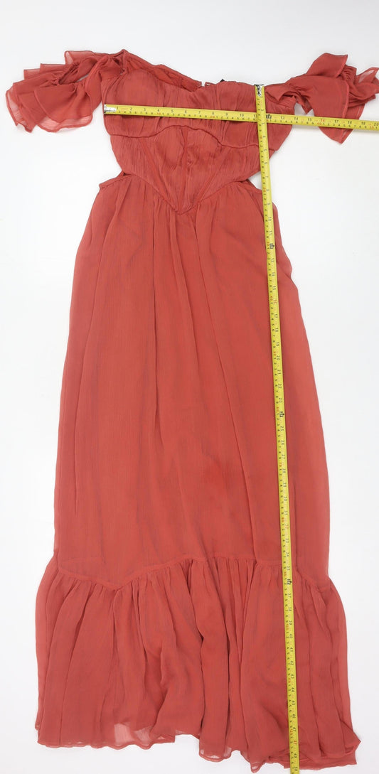 ASOS Design Women’s Red Maxi Dress Size 12 Off Shoulder Flutter Sleeve
