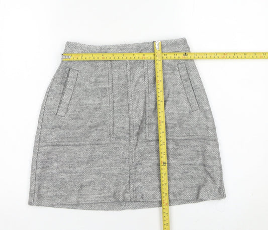 New Look Womens Grey A-Line Knee Length Skirt Size 6 with Pockets