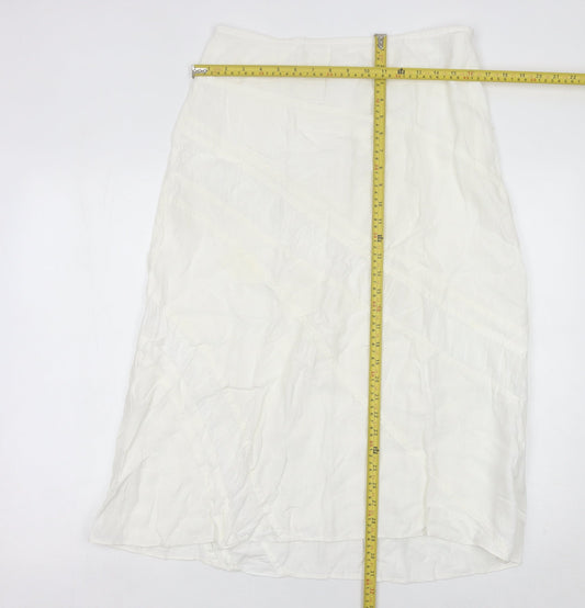 Marks and Spencer Women Ivory Linen Midi Skirt Size 12 Straight Style