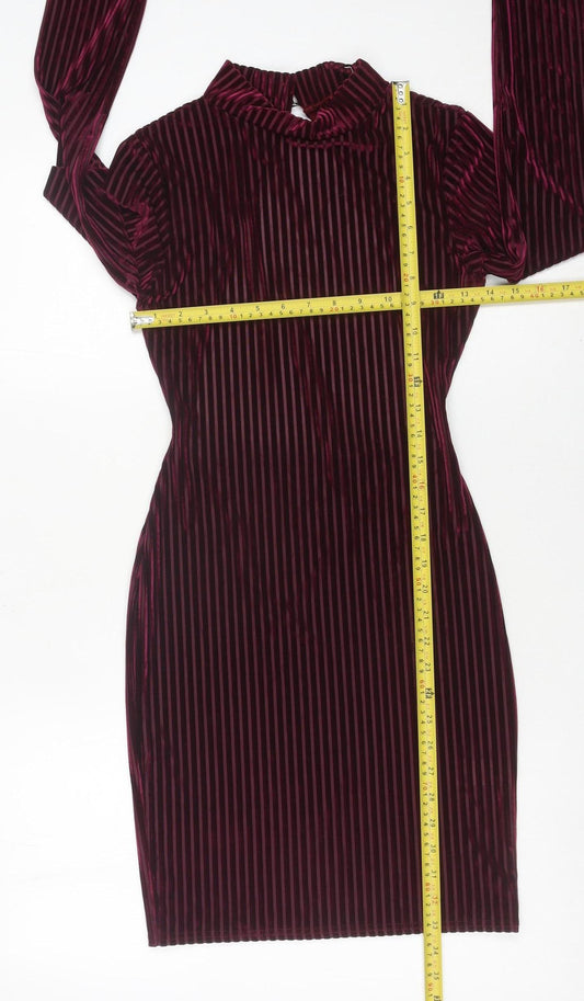 Missguided Women Red Striped Velvet Bodycon Dress Size 8