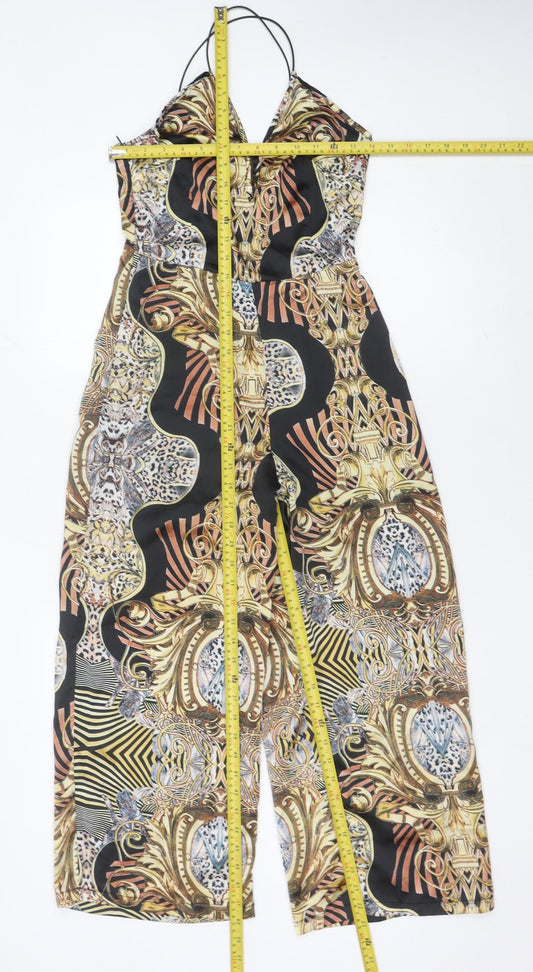 PrettyLittleThing Womens Multicoloured Halter Jumpsuit Size 6 Wide-Leg
