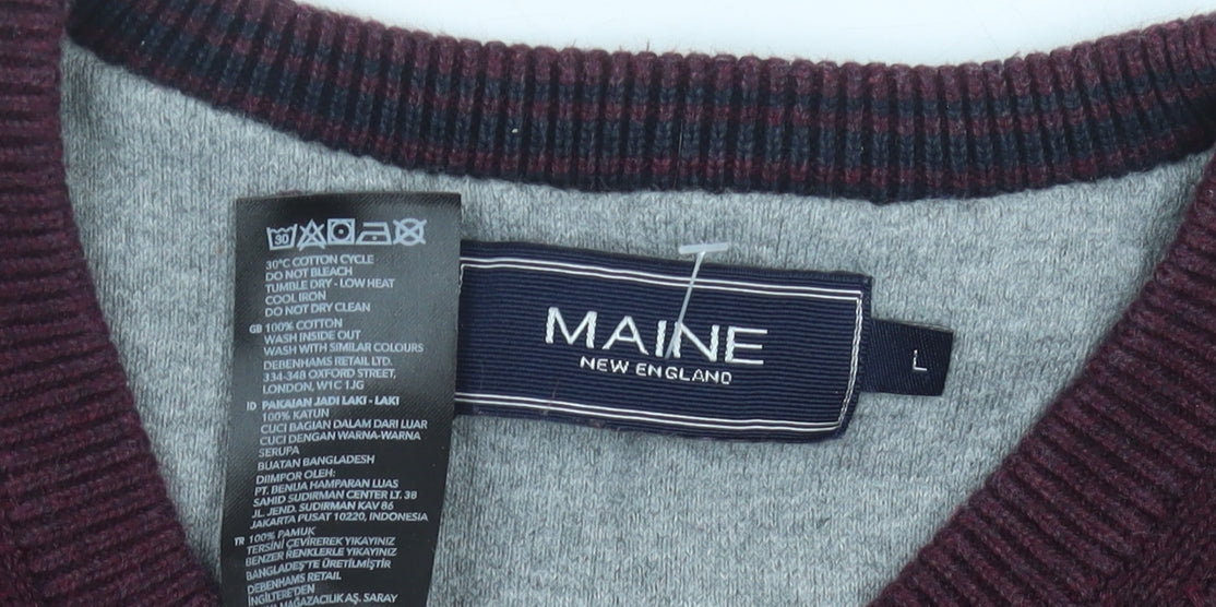 Maine New England Men’s Red V-Neck Cotton Jumper Size L