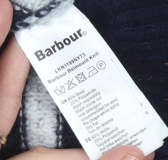 Barbour Womens Blue Striped Wool Jumper Size 10 Crew Neck
