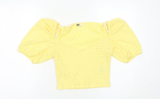 Womens UK Size 14 H&M Yellow Cropped Blouse