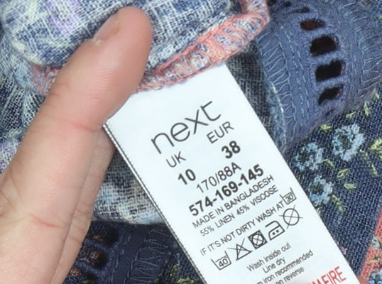 Next Women’s Pink Blue Floral Shift Dress Size 10 Linen Blend