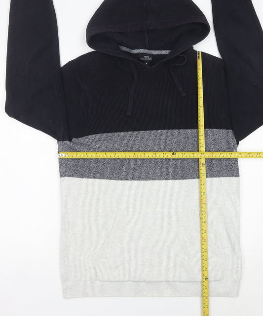 Next Men’s Black Grey White Knit Hoodie Jumper Medium