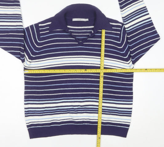 EWM Womens Blue Striped Collared Pullover Jumper Size 18-20