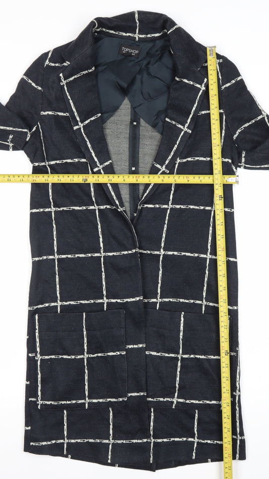 Topshop Women Black Check Blazer Jacket Size 6 Regular Woven