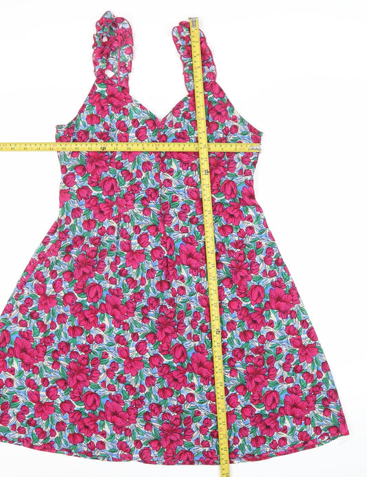 Boohoo Women’s Multicoloured Floral A-Line Dress UK 12 Ruffle Strap