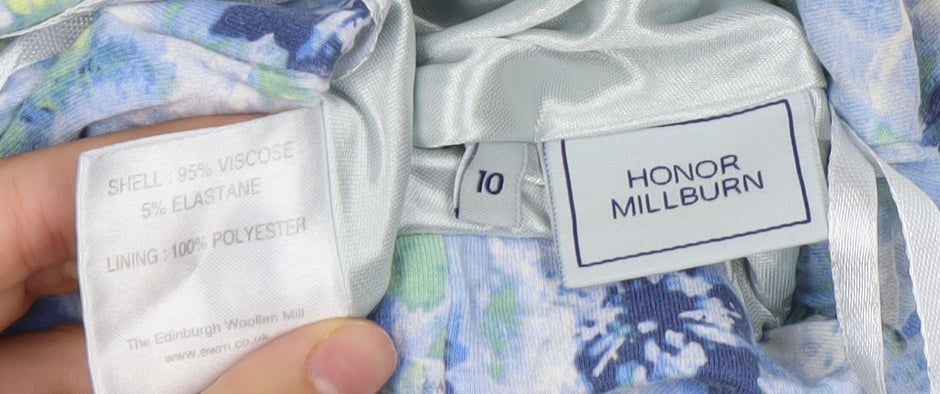 Honor Millburn Womens Blue Floral A-Line Midi Skirt Size 10