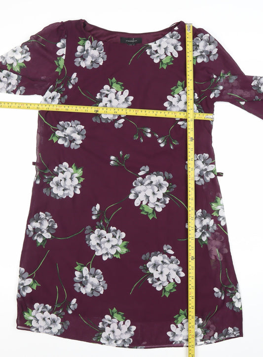 Atmosphere Women Purple Floral Shift Dress Size 12 Long Sleeve