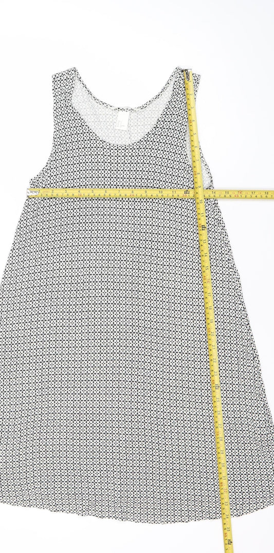 H&M Women Black Geometric Swing Dress Size S Sleeveless Viscose