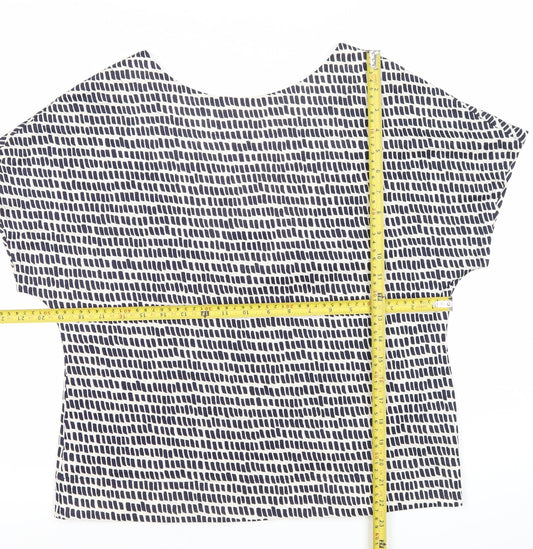 Jasper Conran Women’s White Geometric V-Neck Cotton T-Shirt Size 10