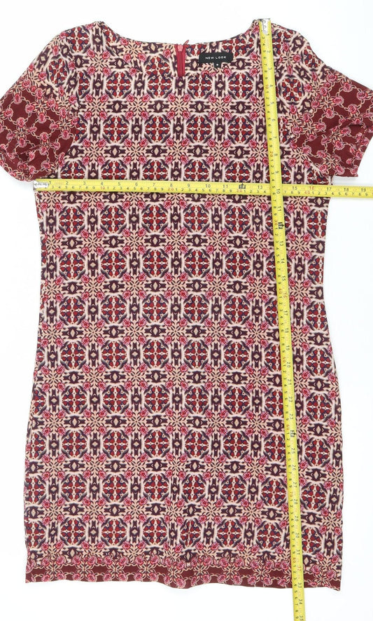 New Look Women’s Red Geometric Bodycon Knee Length Dress Size 8