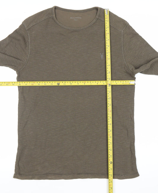 AllSaints Mens Green XS Crew Neck Cotton Pullover Jumper