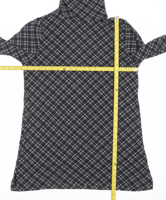 Lands' End Women Black Check Roll Neck Tunic Top Size M