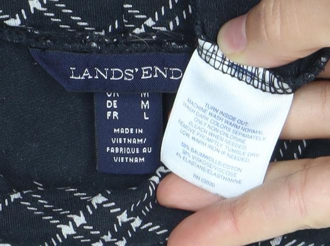 Lands' End Women Black Check Roll Neck Tunic Top Size M
