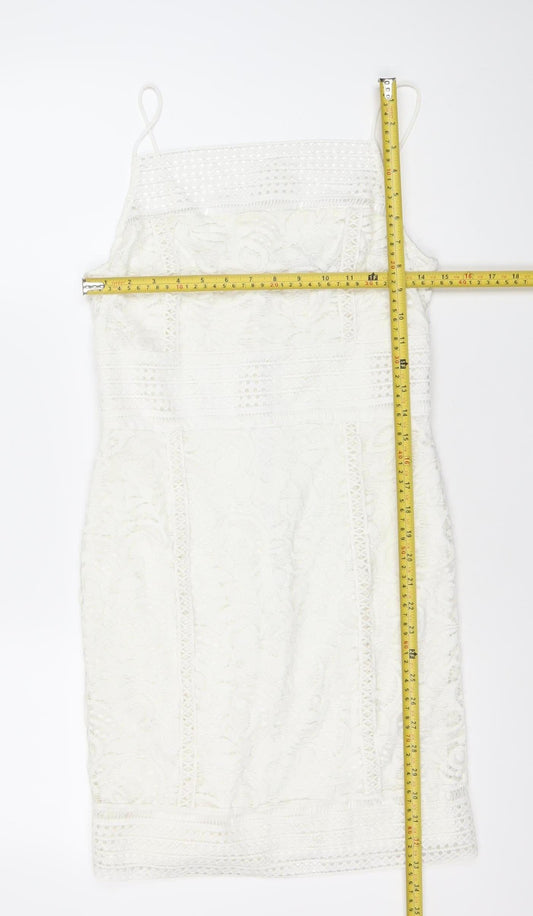 Topshop Women White Lace Bodycon Dress Size 12 Party Cocktail