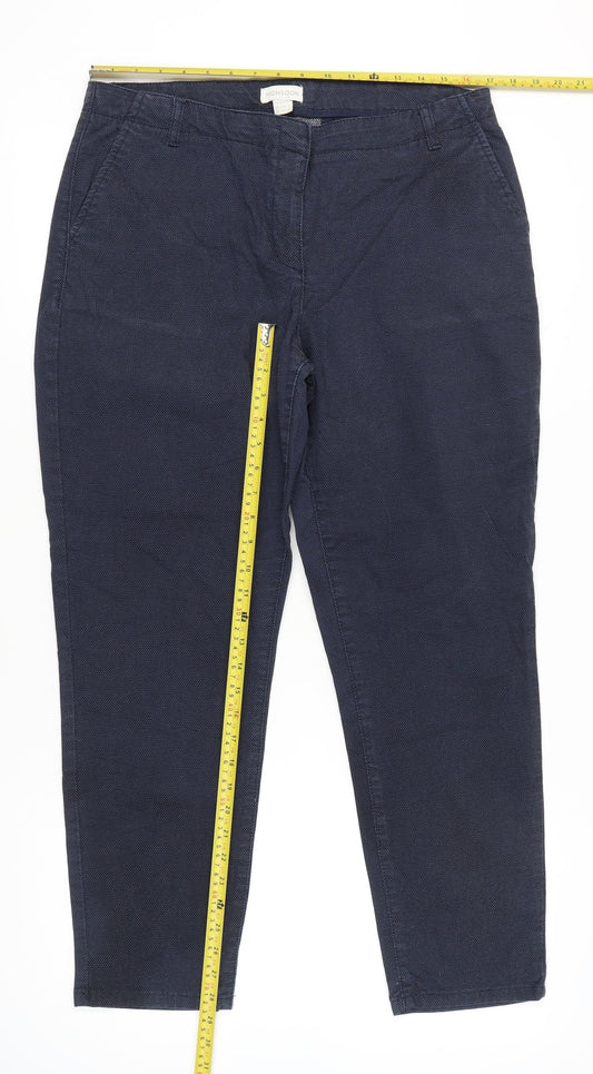 Monsoon Womens Blue Cotton Blend Chino Trousers Size 16 Regular Fit
