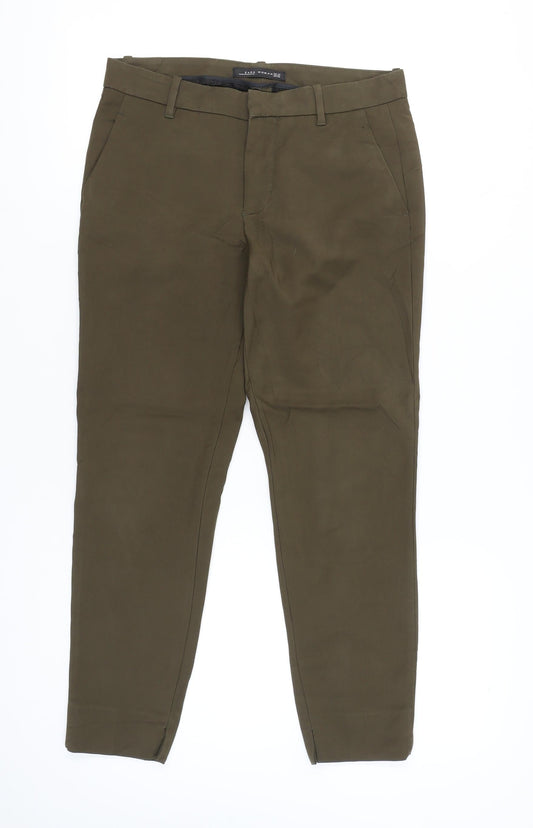 Womens UK Size 2 Zara Slim Fit Chino Green Trousers