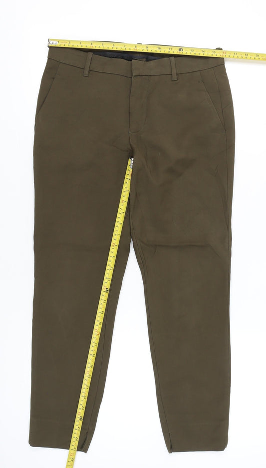 Womens UK Size 2 Zara Slim Fit Chino Green Trousers