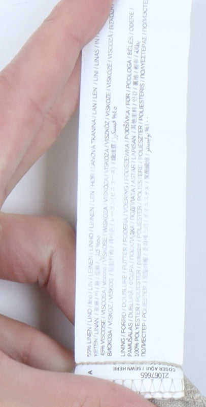 Mango Womens Beige Linen Blend Straight Leg Trousers Size 8