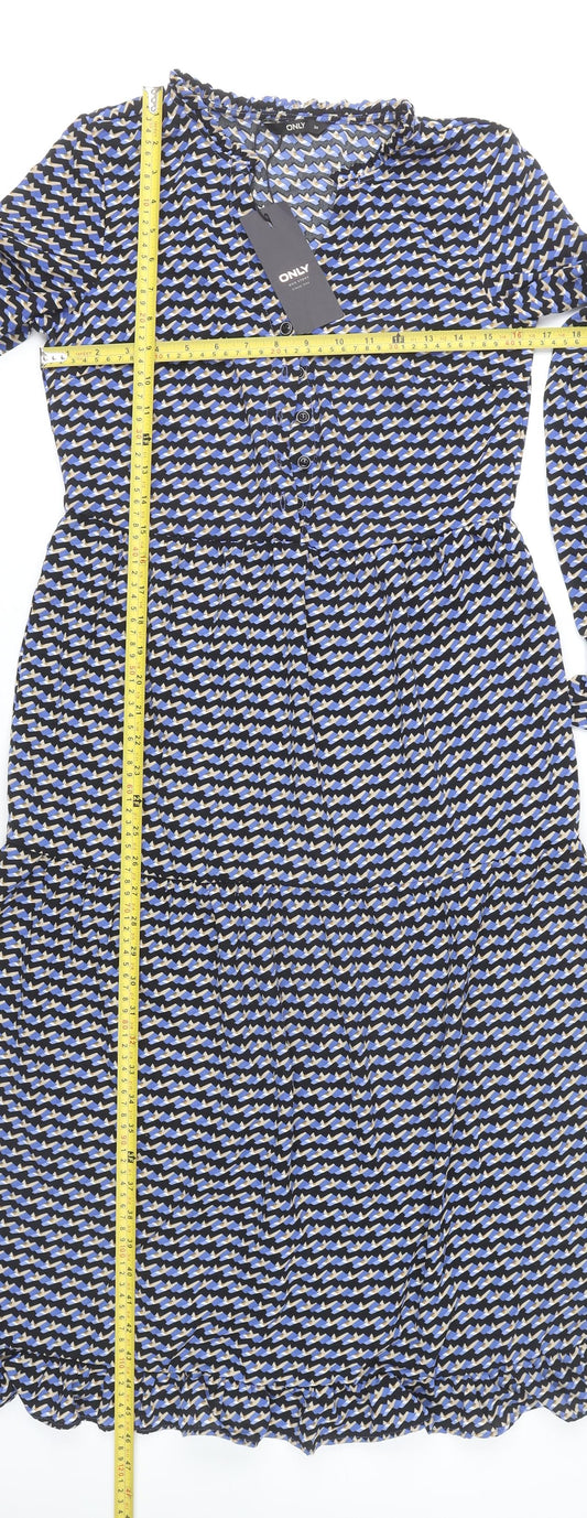 ONLY Women’s Multicoloured Geometric Midi Dress 3XL A-Line Long Sleeve