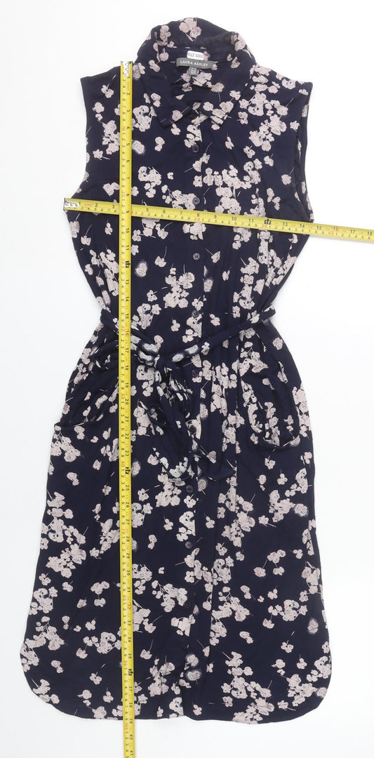 Laura Ashley Womens Blue Floral Shirt Dress Size 10 Collared Sleeveless