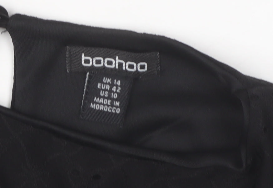 Boohoo Womens Black A-Line Puff Sleeve Knee Length Dress Size 14