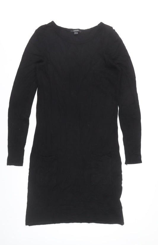 ESMARA Women Black Shift Dress Size 10-12 Scoop Neck Long Sleeve