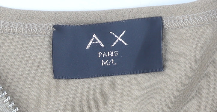AX Paris Women’s Beige Shift Dress M Knee Length Zip V-Neck